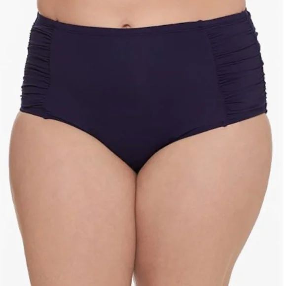 Anne Cole Plus Size Shirred High-Waist Tummy Control Bottoms Navy 18W  8361 - Picture 2 of 2